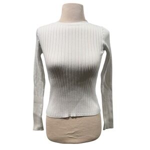 Scoop White Ribbed Knit Crew Neck Long Sleeve Sweater XS 2309005A‎
